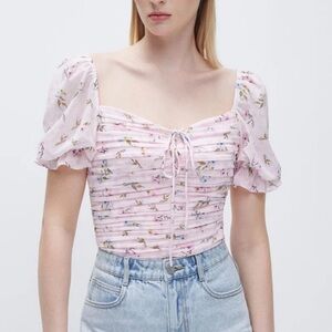 Miss Sixty Puff Sleeve Cropped Printed Shirt